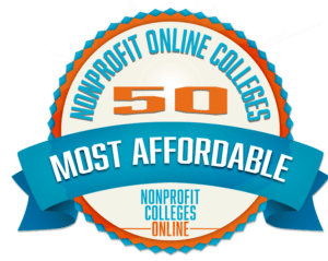 Logo for our ranking of most affordable nonprofit online colleges